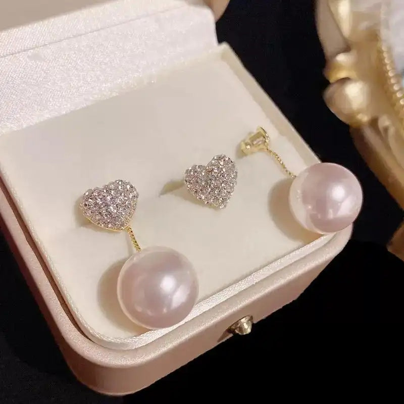 Heart Two-Way Wear Crystal Stud Earrings