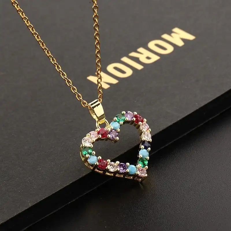 Heart Vintage Korean Hollow Colorful Necklace
