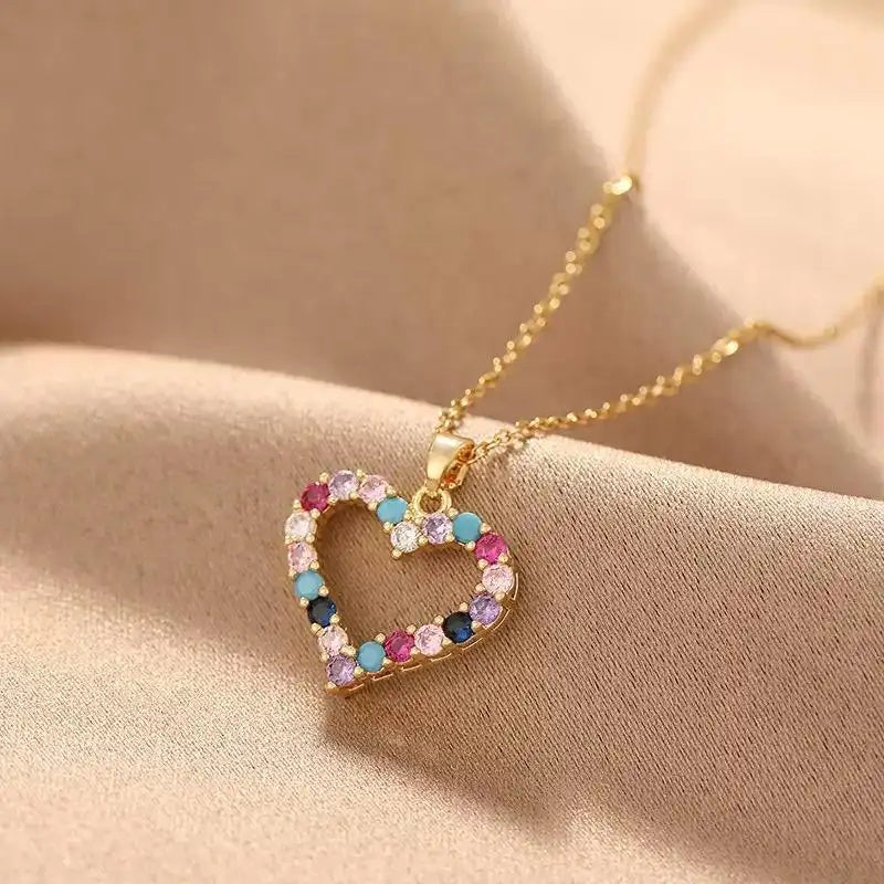 Heart Vintage Korean Hollow Colorful Necklace