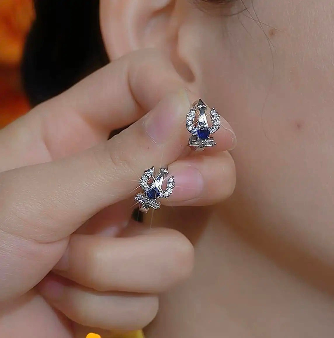 Hip-Hop Crystal Blue Ocean King Earrings