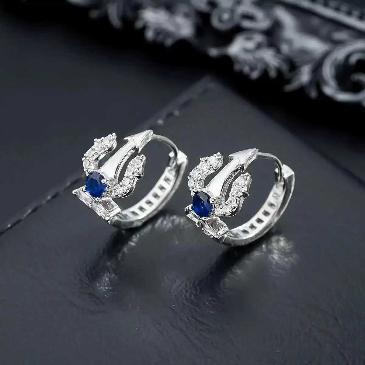 Hip-Hop Crystal Blue Ocean King Earrings