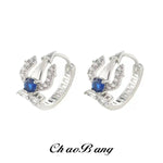 Hip-Hop Crystal Blue Ocean King Earrings