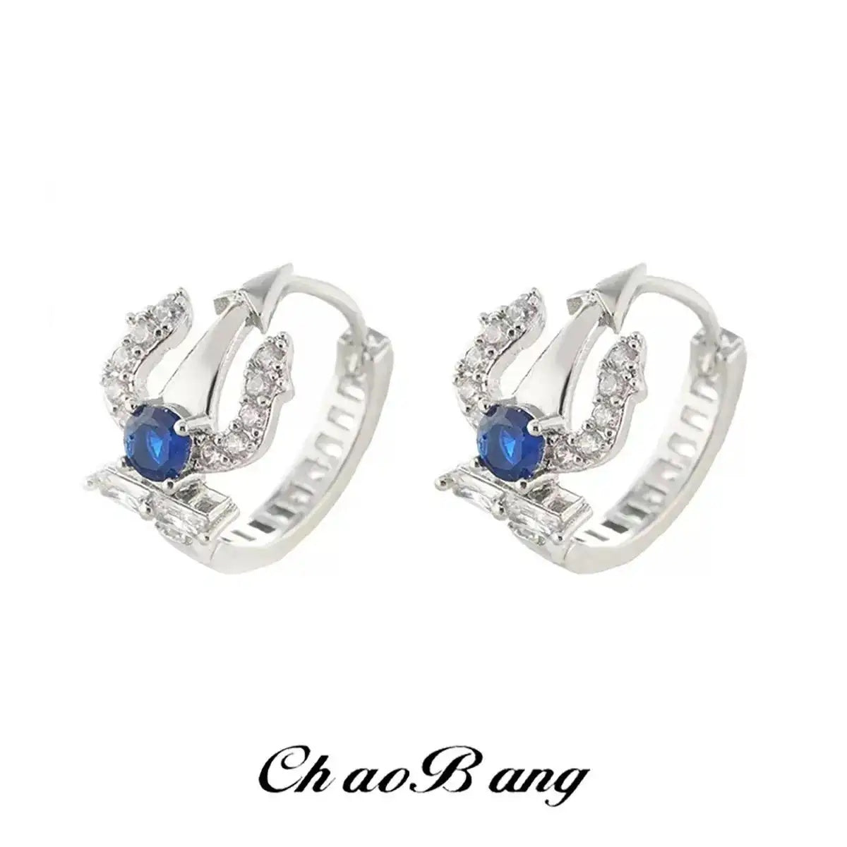 Hip-Hop Crystal Blue Ocean King Earrings