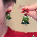 Holiday Bow Christmas Tree Earrings
