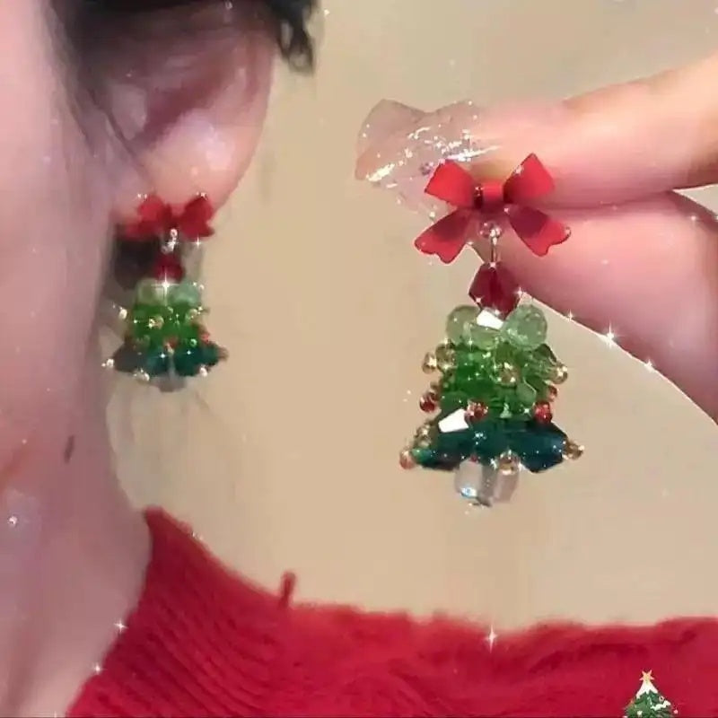 Holiday Bow Christmas Tree Earrings
