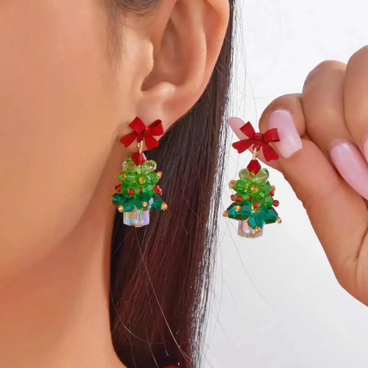 Holiday Bow Christmas Tree Earrings