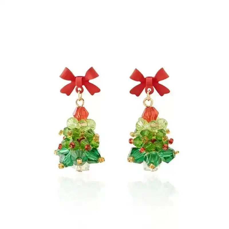 Holiday Bow Christmas Tree Earrings