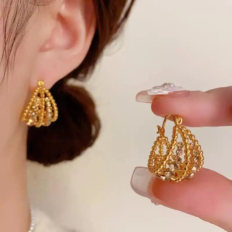 Hollow Basket French Vintage Hoop Earrings