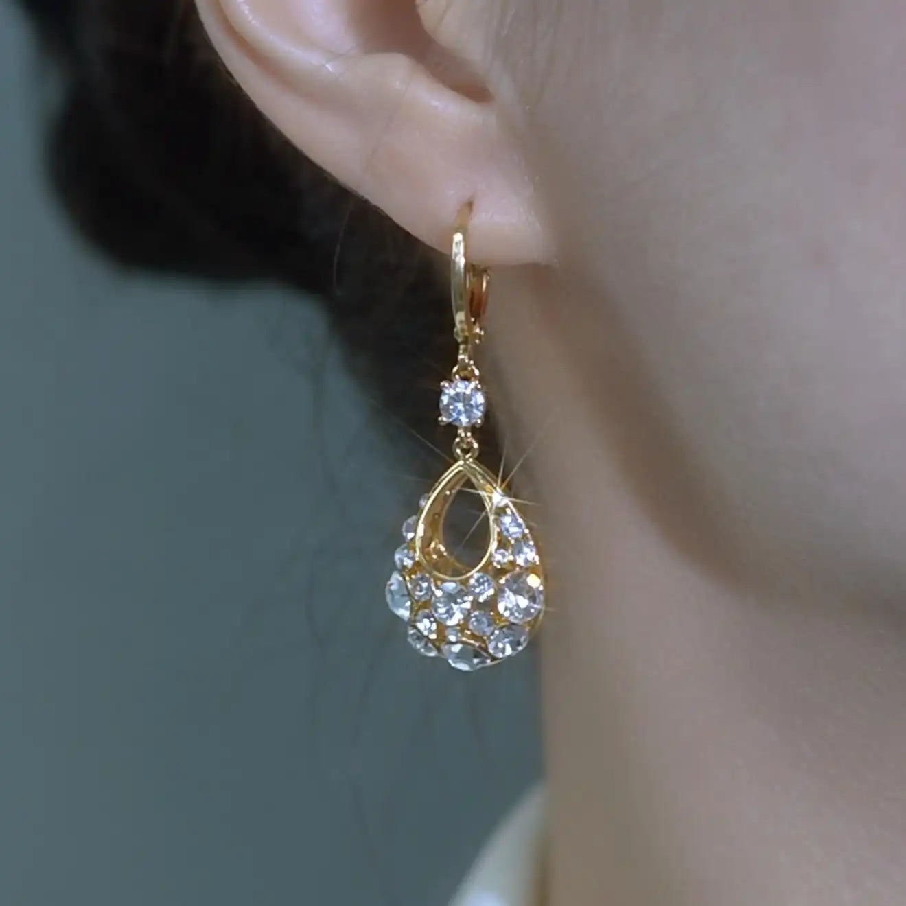 Hollow Crystal Teardrop Drop Earrings