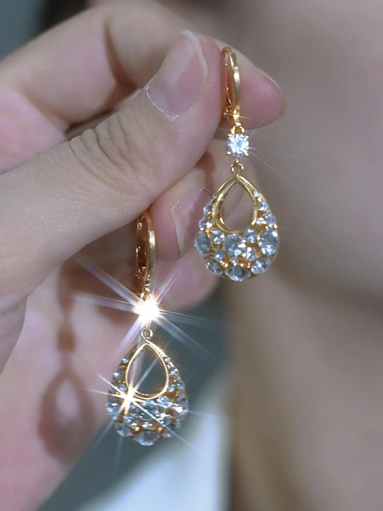 Hollow Crystal Teardrop Drop Earrings