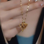 Hollow Double Heart Korean Crystal Necklace
