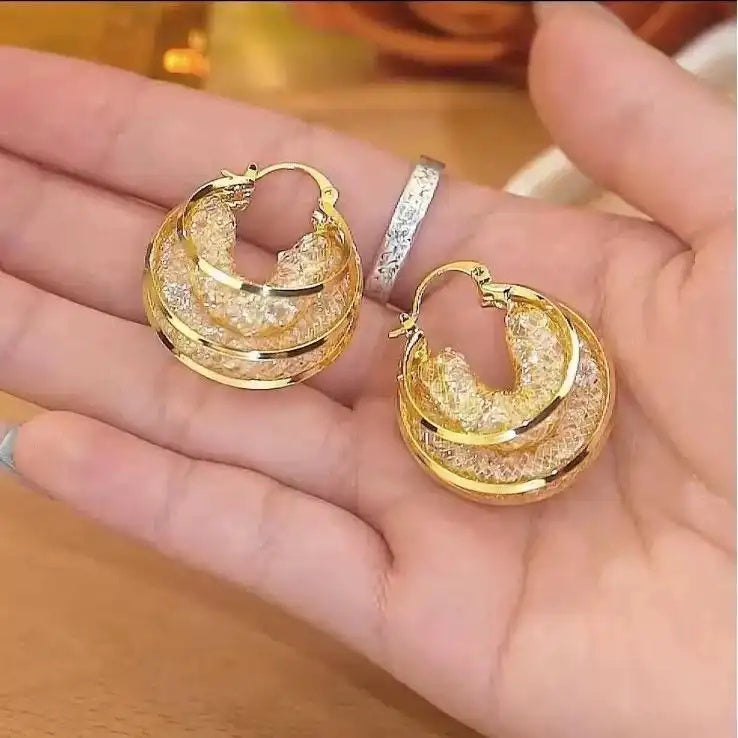 Hollow Mesh Retro Round Hoop Earrings
