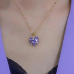 Hollow Purple Heart Korean Crystal Necklace