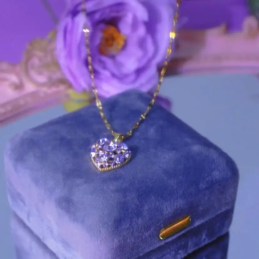 Hollow Purple Heart Korean Crystal Necklace