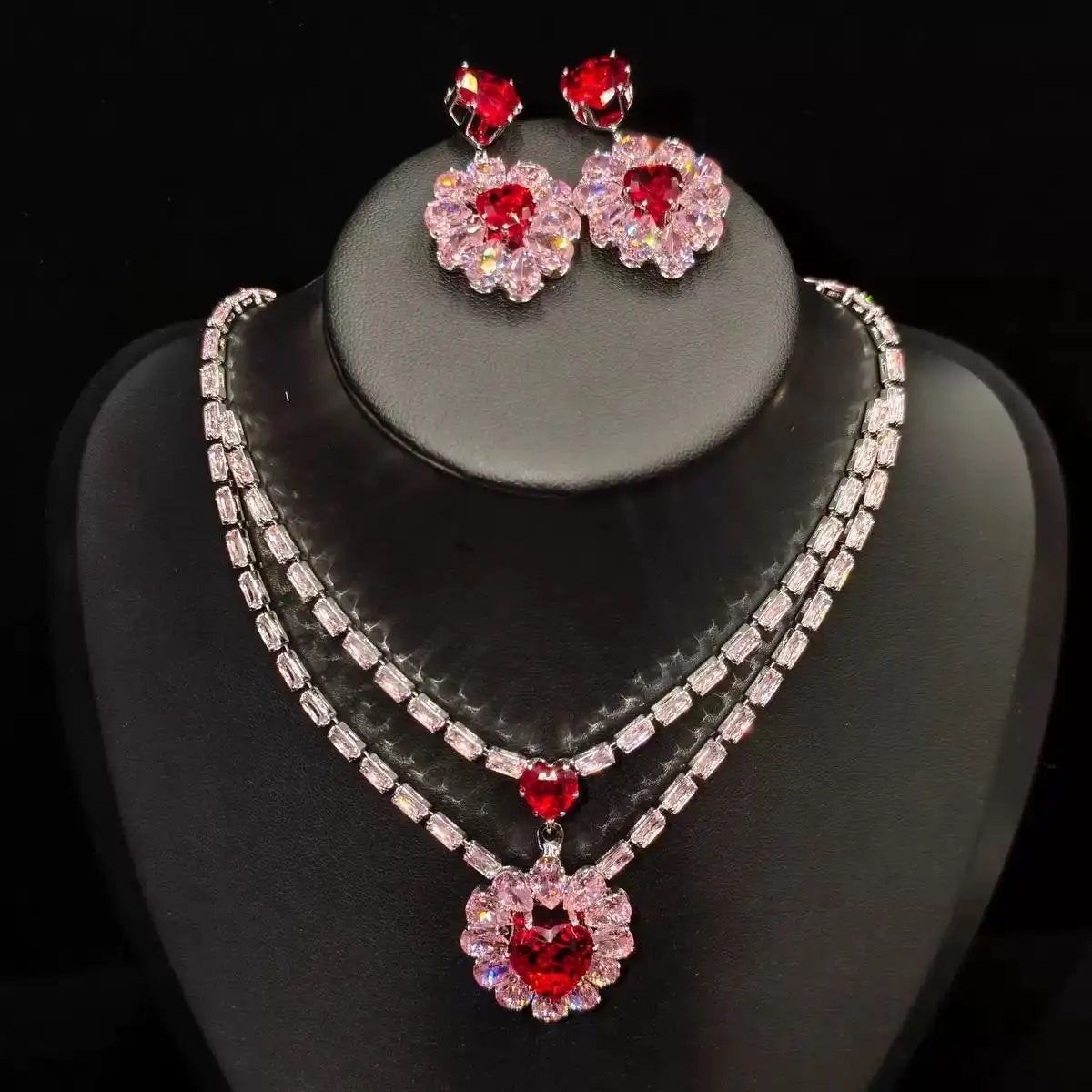 Hot Red Heart Crystal and Jewelry Set