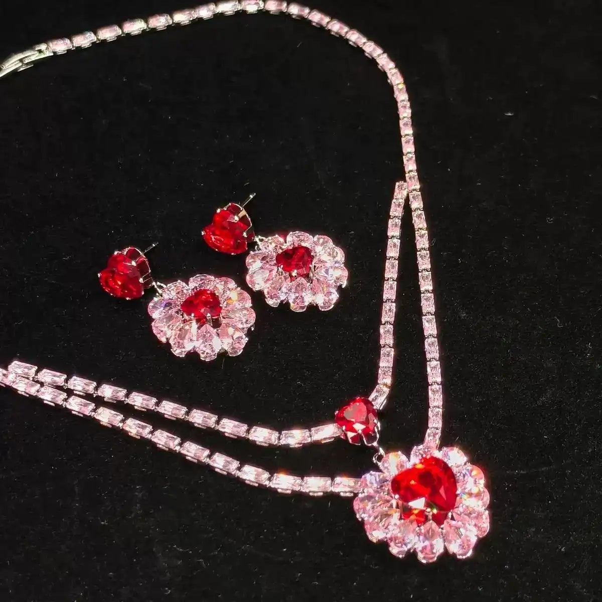 Hot Red Heart Crystal and Jewelry Set