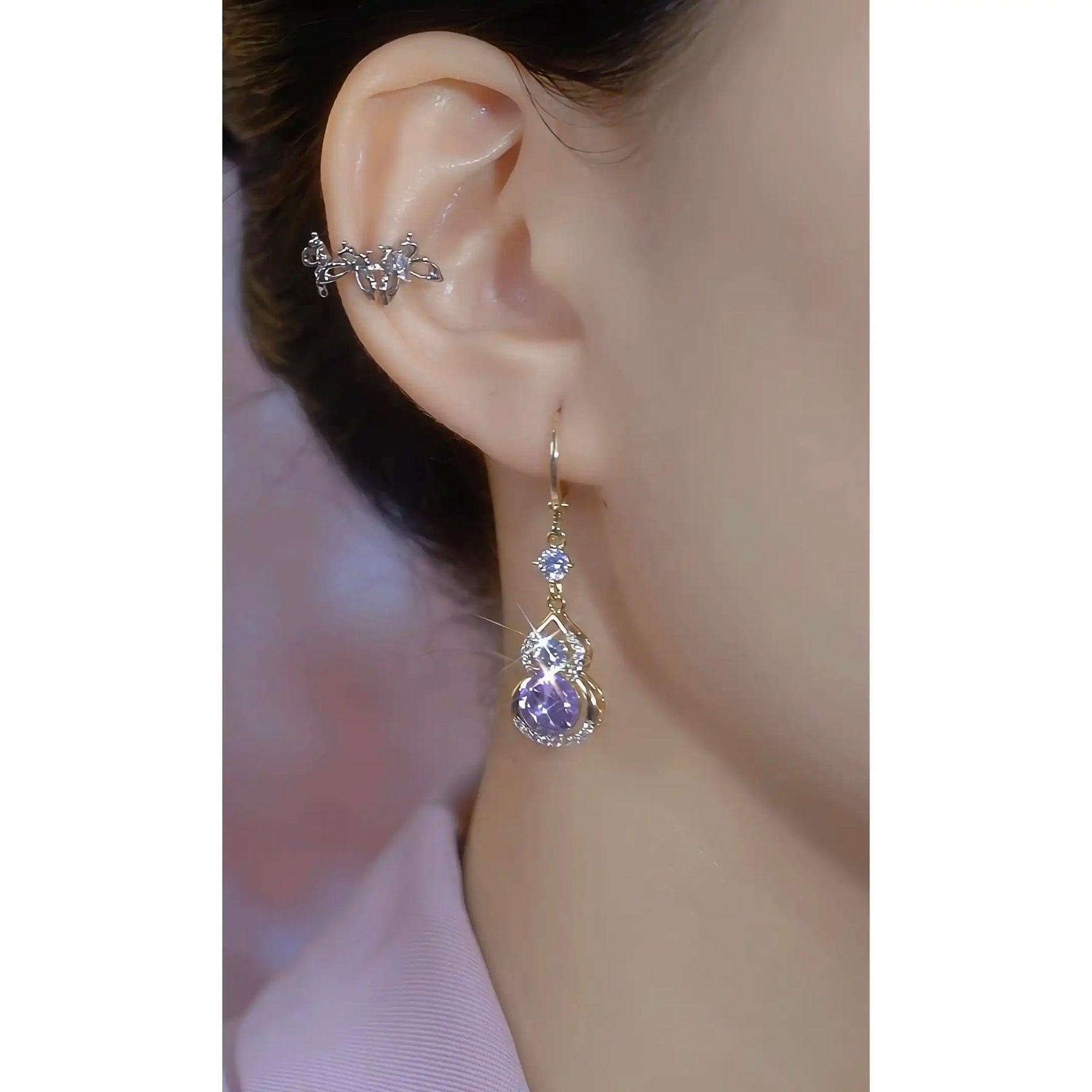Hot-Selling Crystal Gourd Purple Sense Stud Earrings