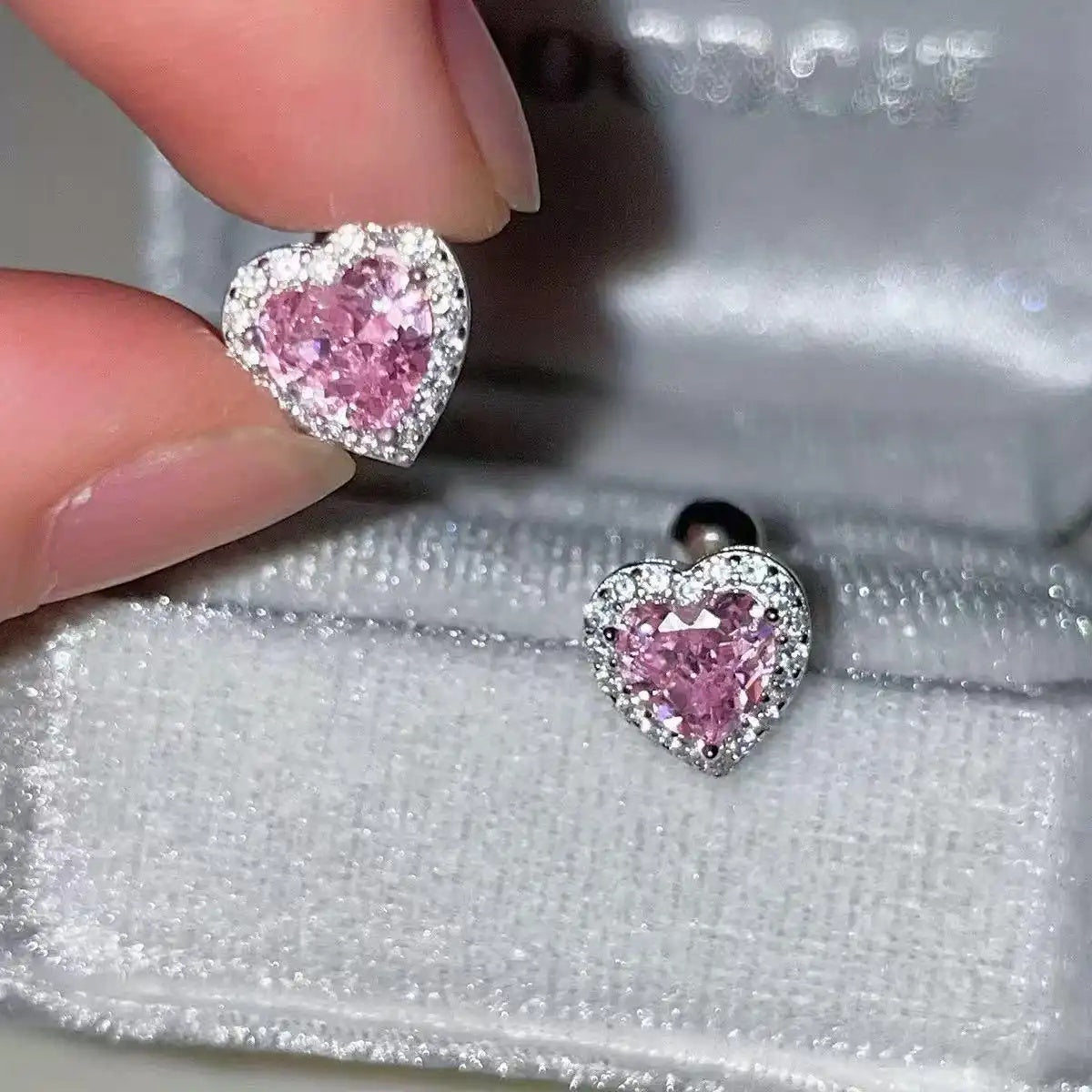Hot-Selling Pink Heart Stud Earrings