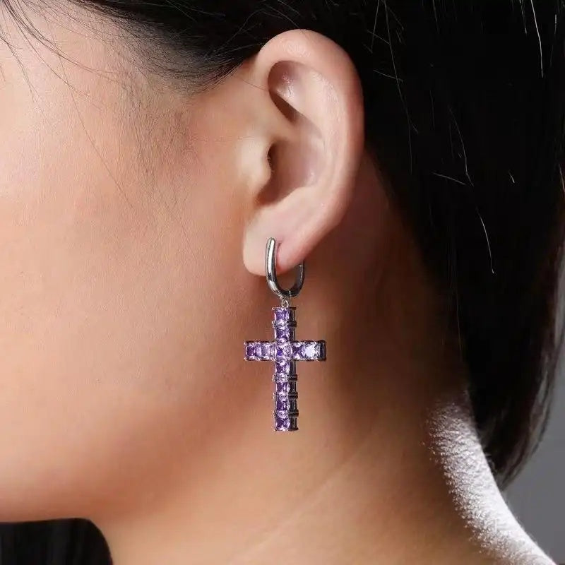 Hot-Selling Square Crystal Cross Drop Earrings