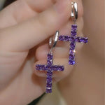 Hot-Selling Square Crystal Cross Drop Earrings