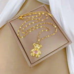 Hot Tiktok Pink Heart Bear Necklace
