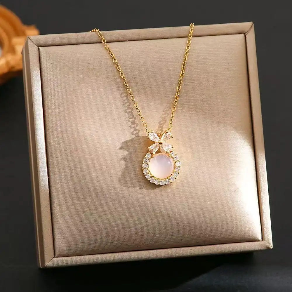 Ice Clear Jade Butterfly Chinese Necklace