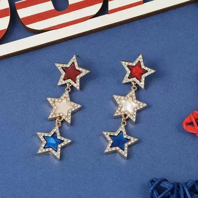Independence Day Patriotic Star Drop Earrings