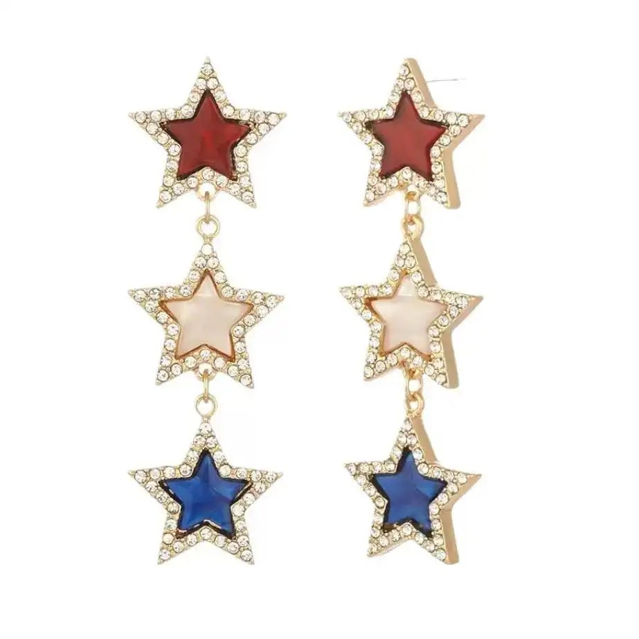 Independence Day Patriotic Star Drop Earrings