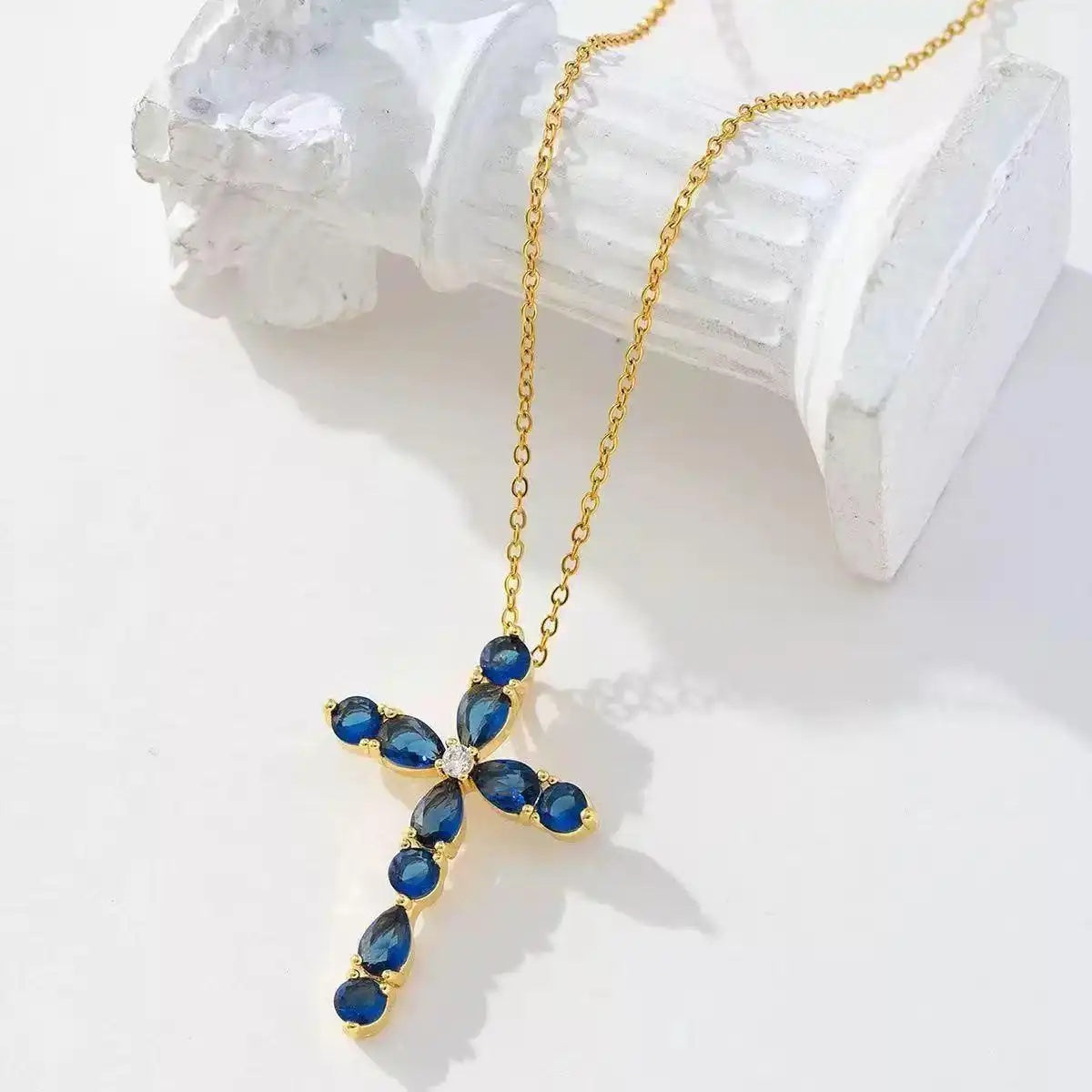 Ins Colorful Crystal Teardrop Geometric Necklace