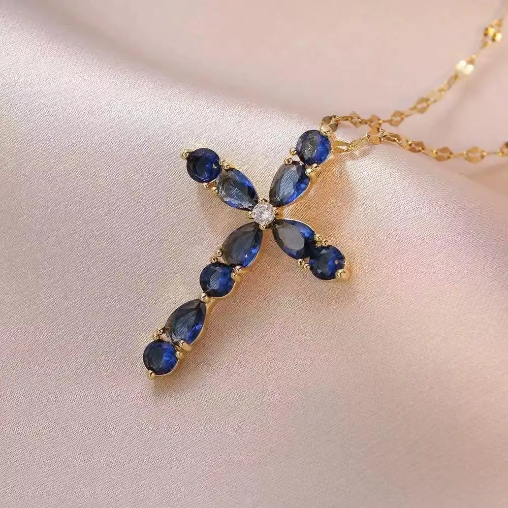 Ins Colorful Crystal Teardrop Geometric Necklace