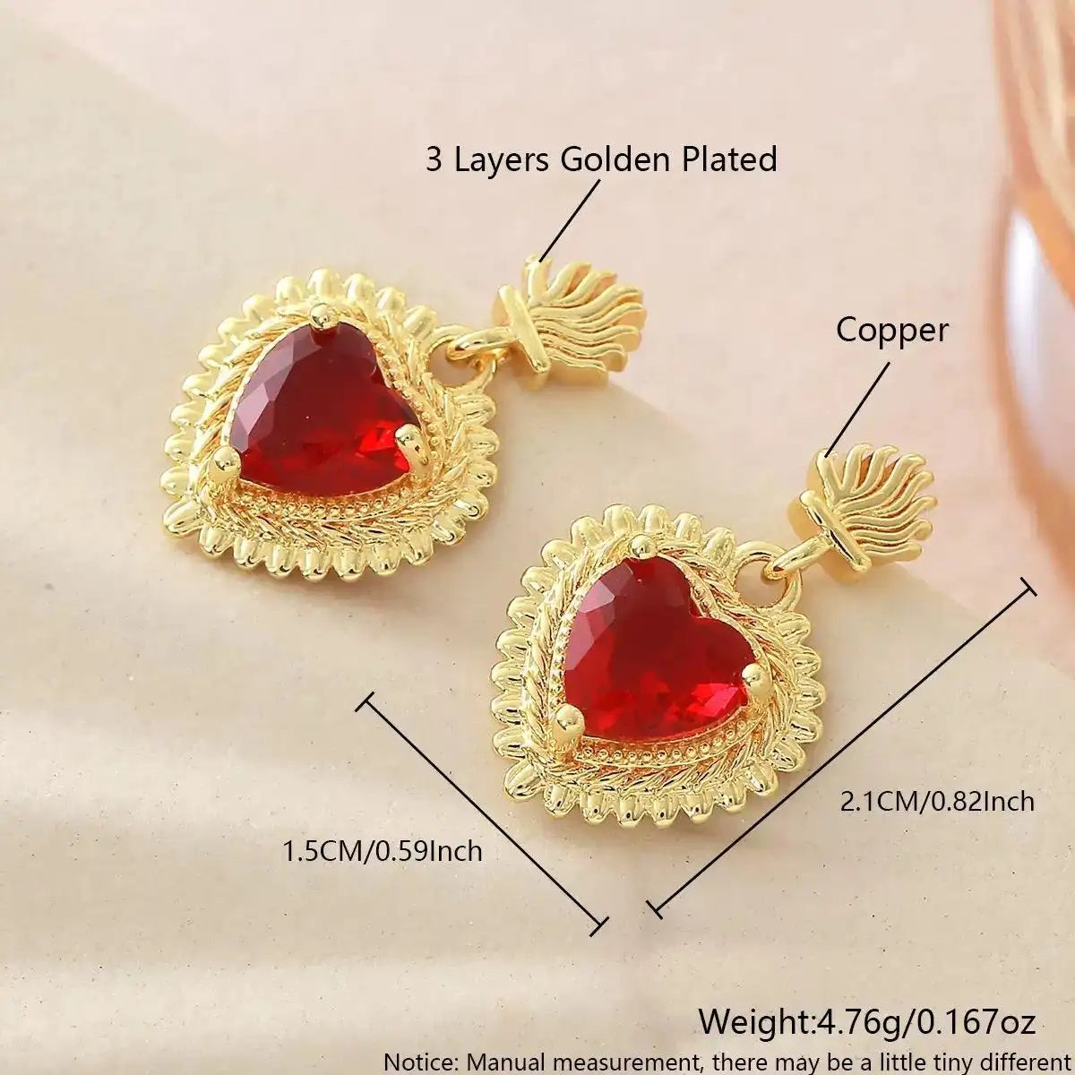 Ins Red Sacred Heart Flame Stud Earrings