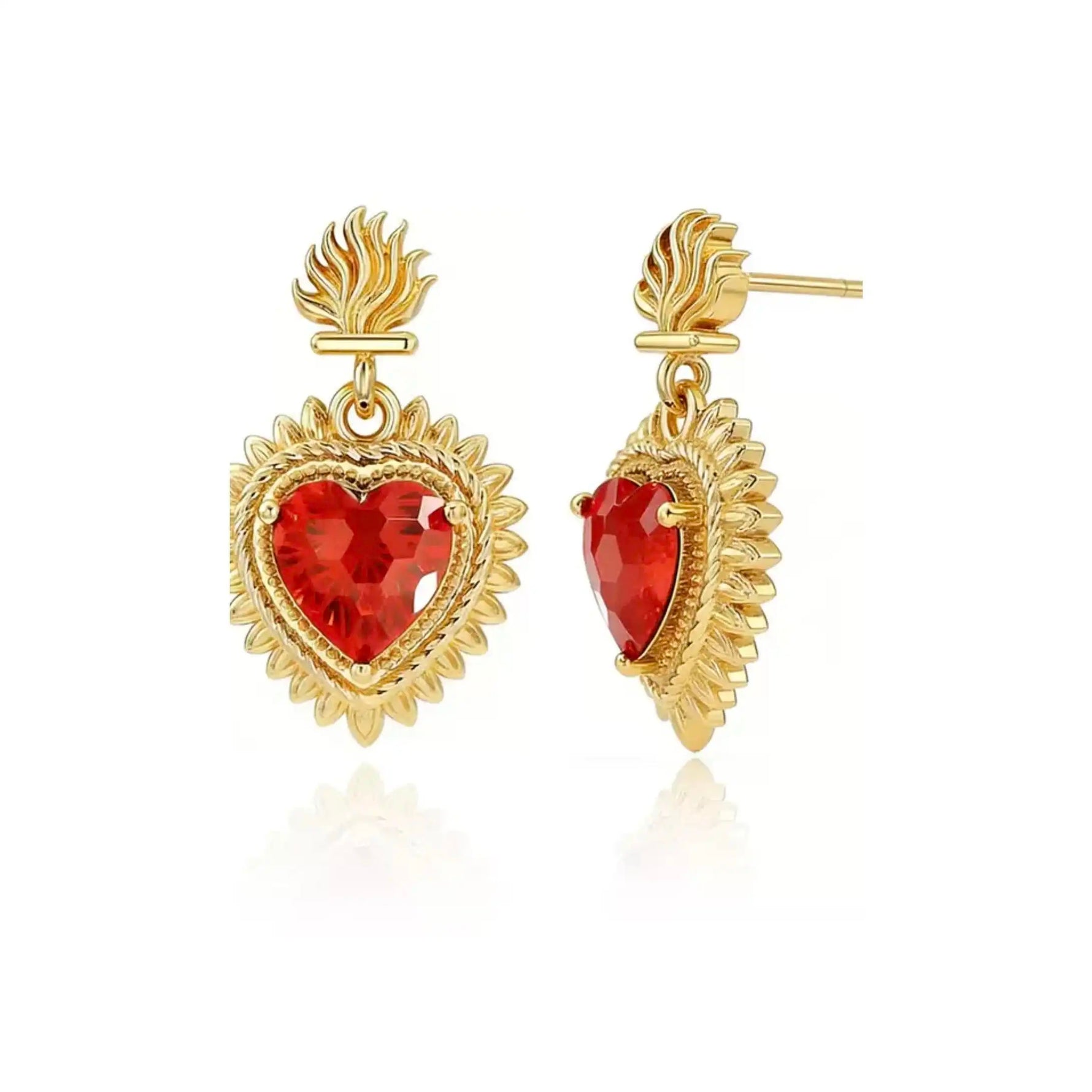 Ins Red Sacred Heart Flame Stud Earrings
