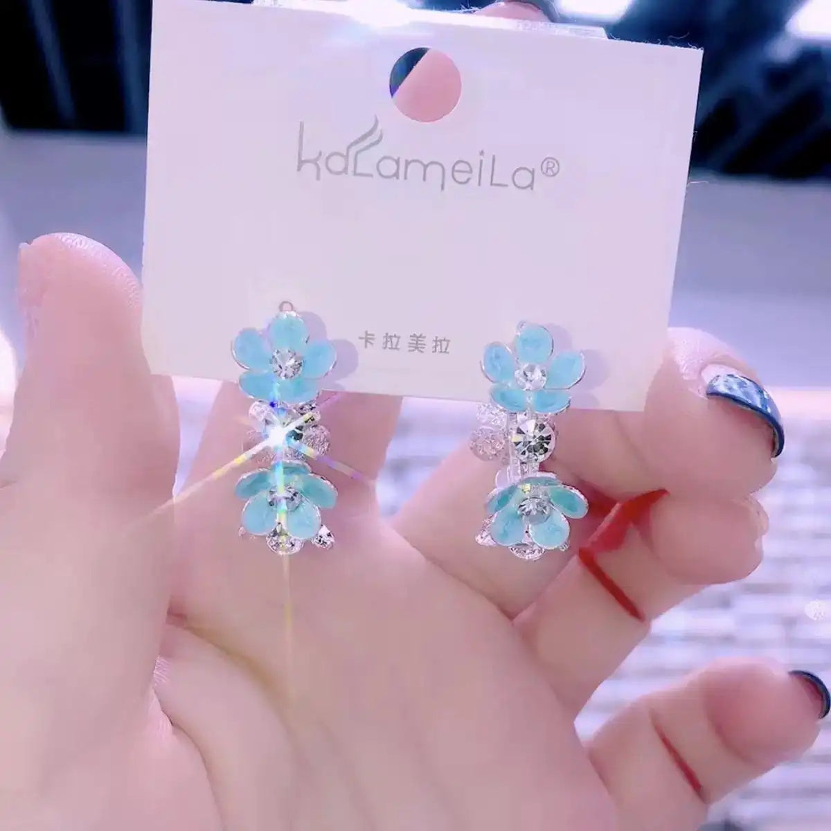 Iridescent Blue Flower Earrings