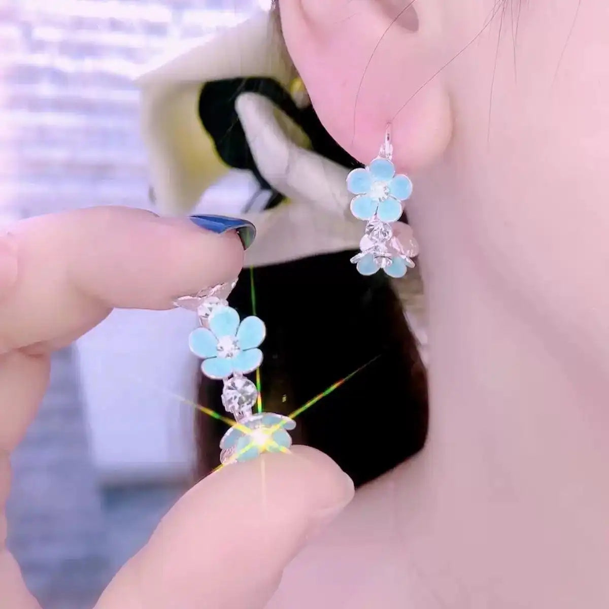 Iridescent Blue Flower Earrings