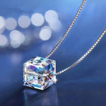 Iridescent Cube Crystal Pendant Necklace
