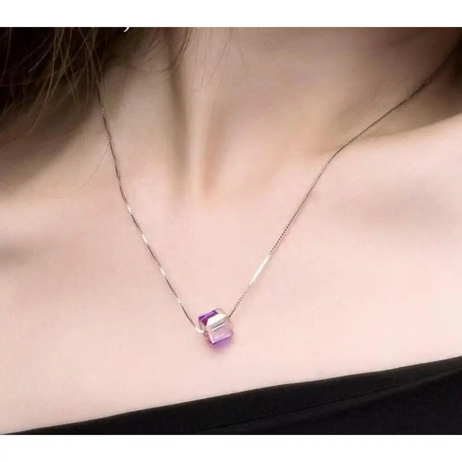 Iridescent Cube Crystal Pendant Necklace