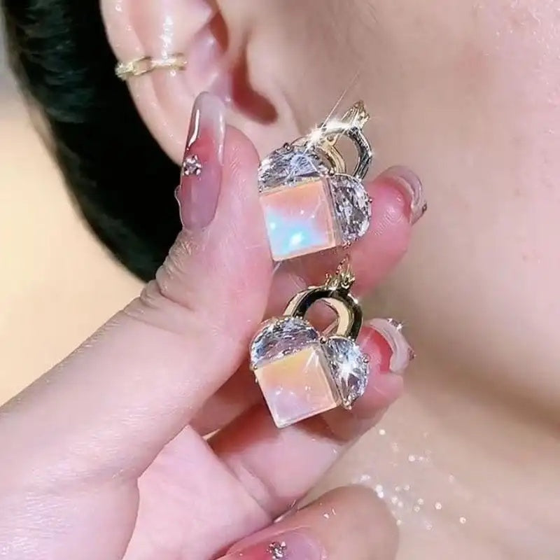 Iridescent Heart Crystal Hoop Earrings