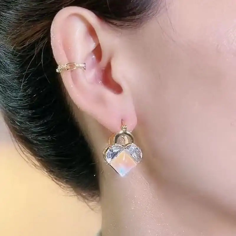 Iridescent Heart Crystal Hoop Earrings