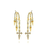 Irregular Cross Tassel Crystal Drop Earrings