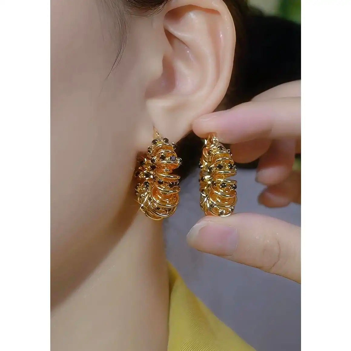 Irregular Line Wrapped Starry Sky Earrings
