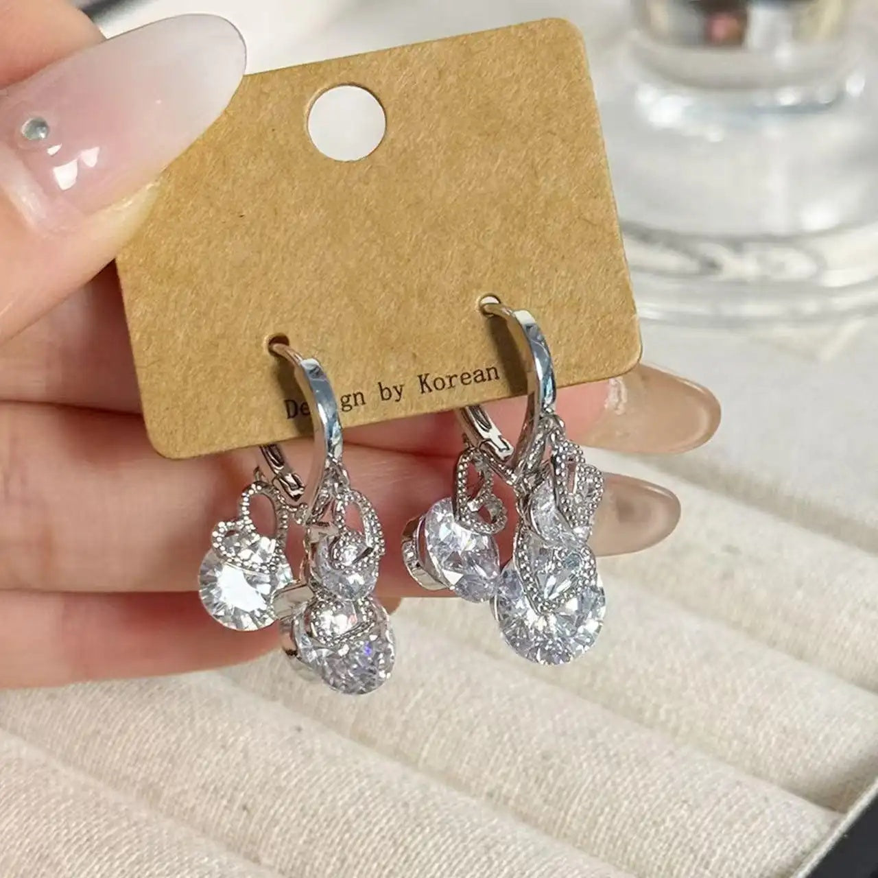 Japan Korea Crystal Ball Tassel Drop Earrings