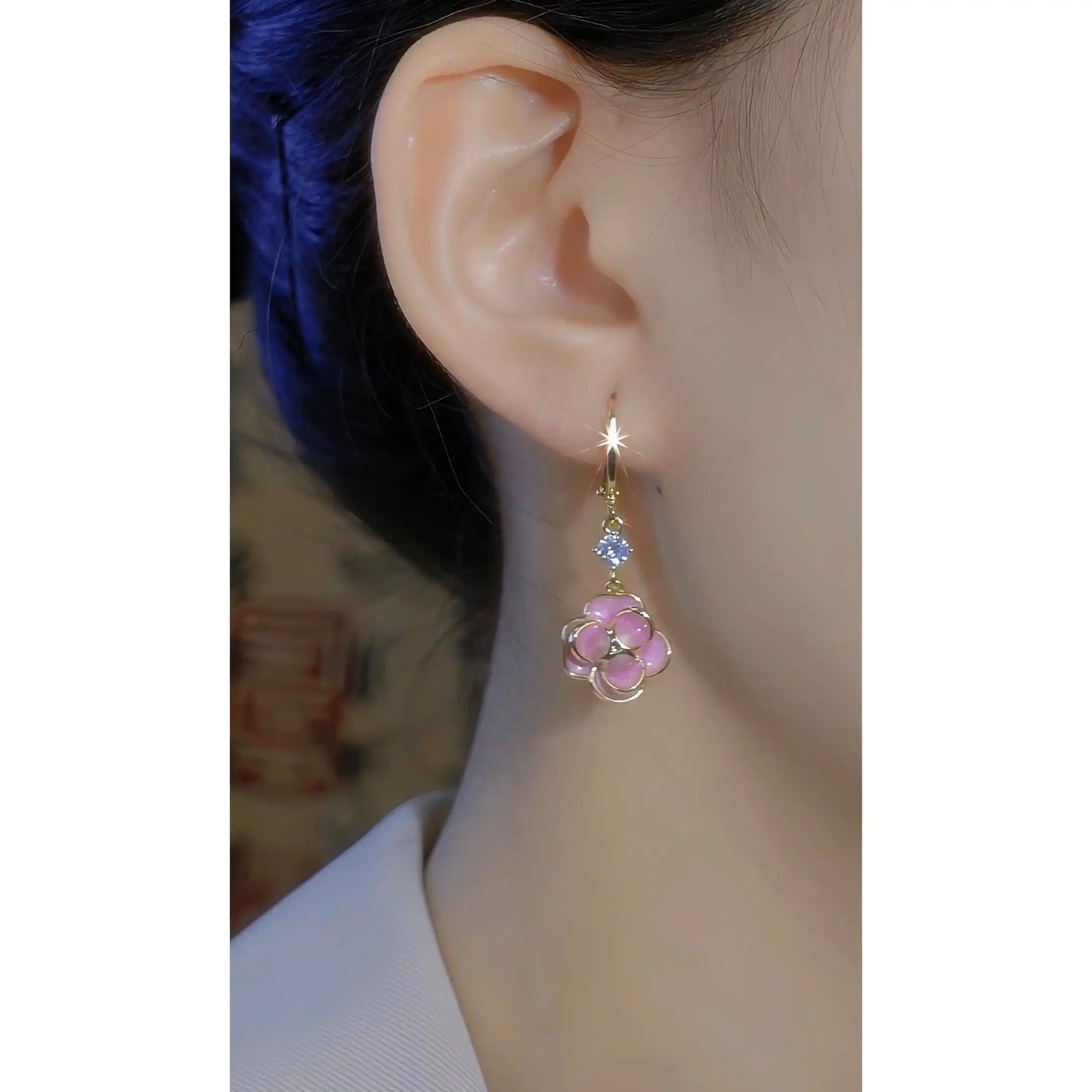 Japan Korea Oil-Dripping Camellia Tassel Ear Cuffs