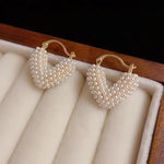 Japanese and Korean Pearl Heart Hoop Earrings