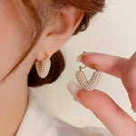 Japanese and Korean Pearl Heart Hoop Earrings