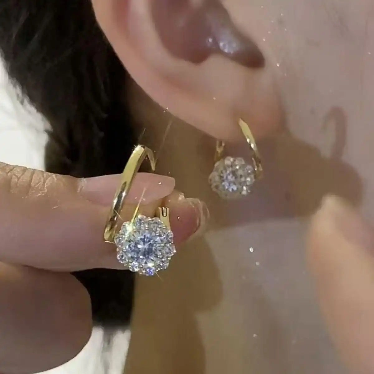 Japanese and Korean Rotatable Crystal Earrings