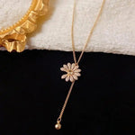 Japanese Korean Crystal Daisy Tassel Necklace