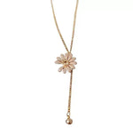 Japanese Korean Crystal Daisy Tassel Necklace