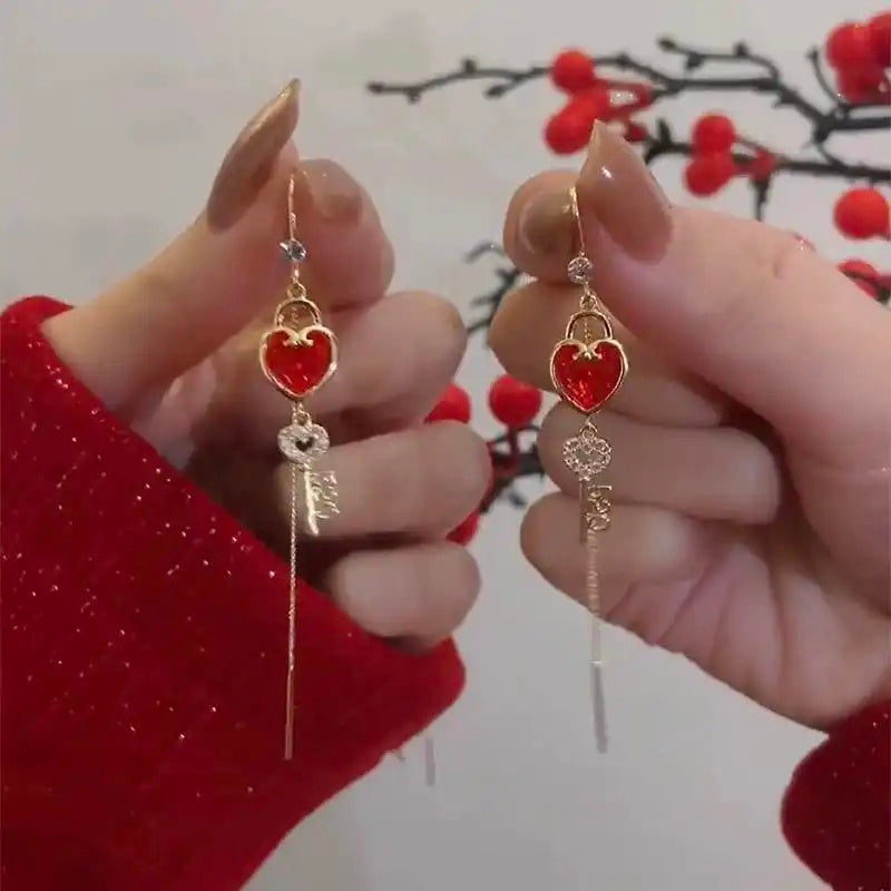 Japanese Korean Red Heart 520 Drop Earrings