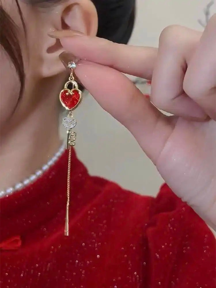 Japanese Korean Red Heart 520 Drop Earrings