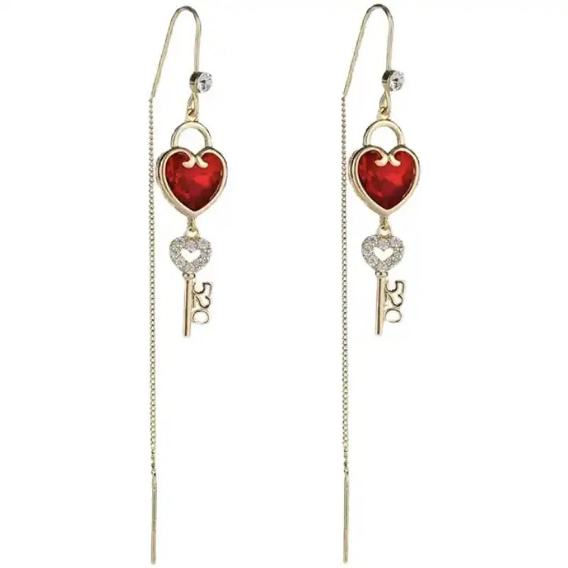 Japanese Korean Red Heart 520 Drop Earrings